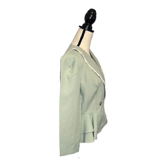 Vintage Reina Seafoam Green Size 12P Fitted Peplum Ruffle Blazer Lace 2 Button - Picture 5 of 6